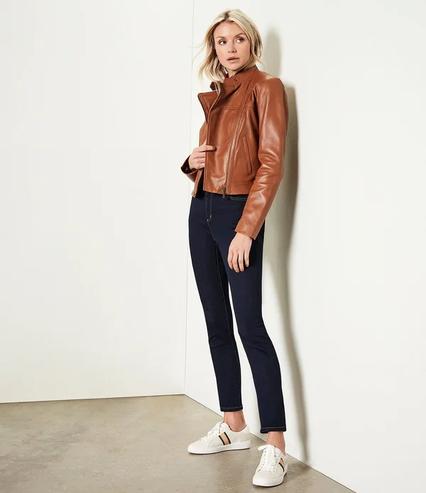 Michael Michael Kors - Leather Moto Jacket, Brown, Xs