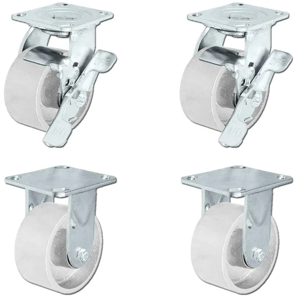 Casterhq - 5x22 x 2x22 Steel Wheel Casters - 2 Swivel with Brakes & 2 Rigid Casters