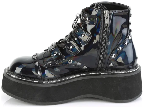 Demonia Women's Emily 315 Ankle Boot, Size: 11, Black Hologram Vegan Leather