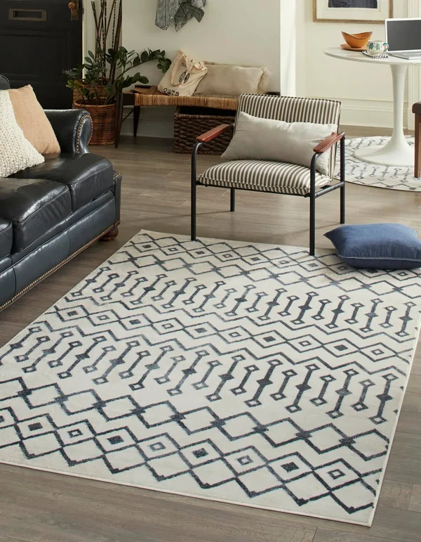 Bohemian Trellis Coastal White Vintage 13x18 Large Area Rug