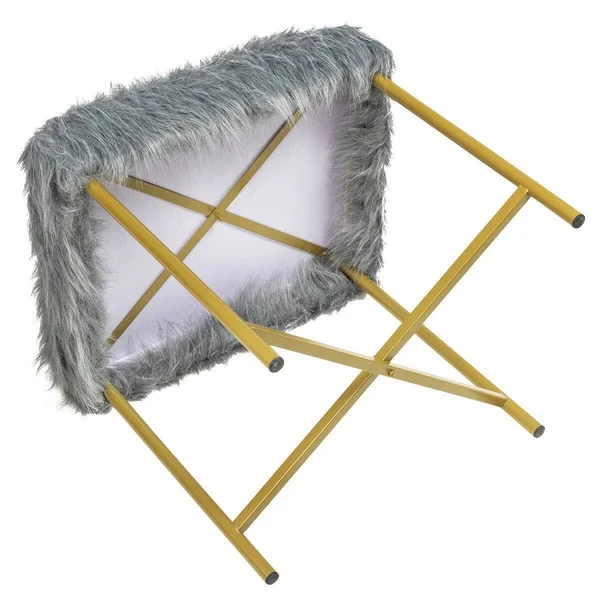 Faux Fur Ottoman Decorative Stool with Metal Legs - Pink