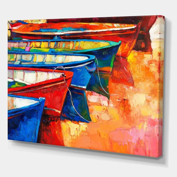 Designart &Boats in The Harbor During Warm Colourd Sunset II& Nautical & Coastal Canvas Wall Art Print - 36 in. Wide x 28 in