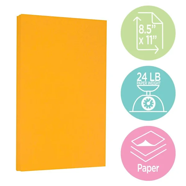 Jam Paper Colored 24lb Paper, 8.5 x 11, Ultra Orange, 500 Sheets/Ream (102558B)