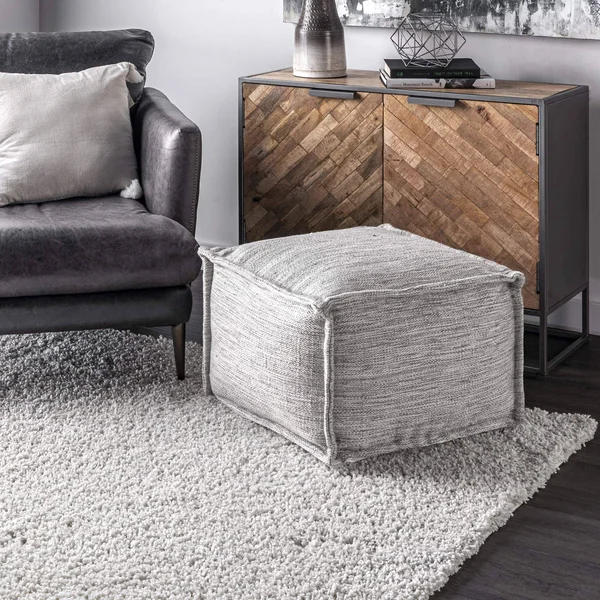 nuLOOM Sofia Casual Flatwoven Solid Indoor/Outdoor Ottoman Pouf - Grey