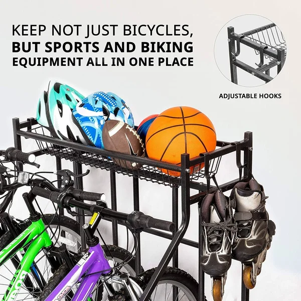 RaxGo 3 Bicycle Floor Parking Stand - Free Standing Bike Rack & Sports Storage Organizer for Garage