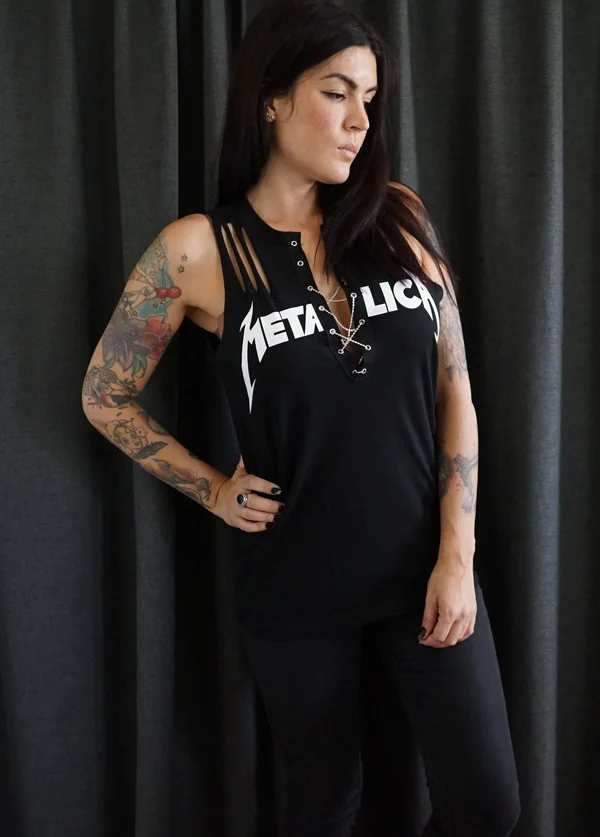 Olivia Paige -DIY Shirt Metallica Top with Lacing Lace Up Shirt Band Tee Band Top