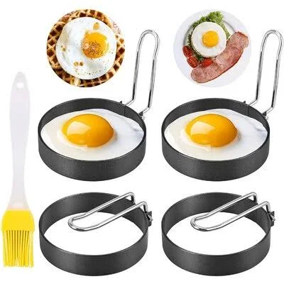 Stainless Steel Egg Ring with Non Stick Metal Shaper Circles for Fried Egg Mcmuffin Sandwiches - Egg Maker Prep & Savour