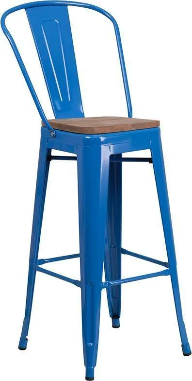 Flash Furniture 30x22 High Metal Barstool with Back and Wood SEAT - Mint Green