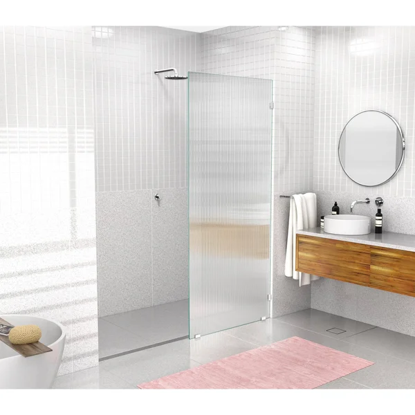 Glass Warehouse 34x22 x 78x22 Frameless Shower Door - Single Fixed Panel Fluted Frosted - Satin Brass