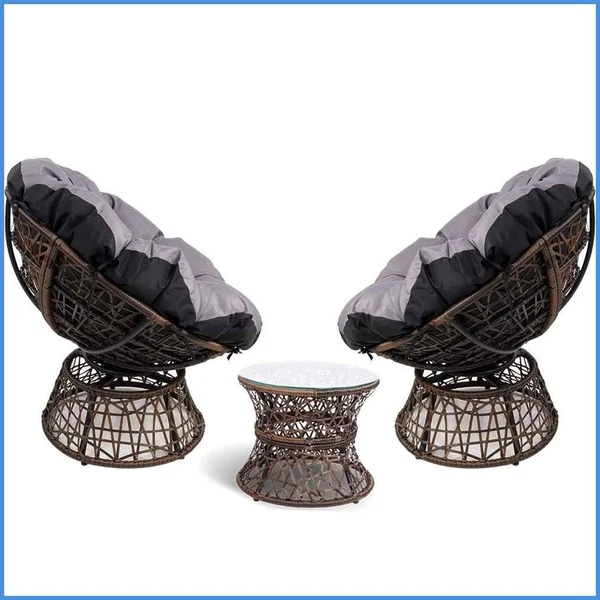 Gardeon Papasan Chair and Side Table Set - Brown