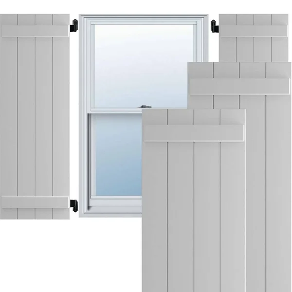 Ekena Millwork CWB18X048PRC 18x22W x 48x22H Exterior Five Board (2 Batten) Composite Board-n-Batten Shutters (Per Pair), Primed