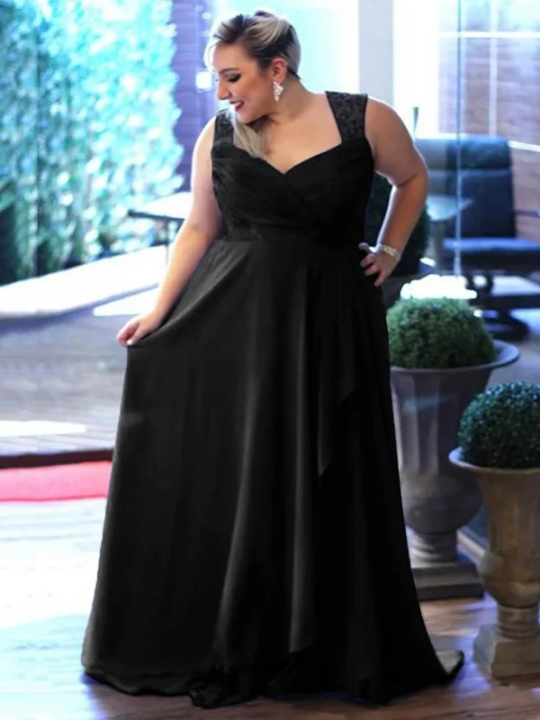 ericdress V Neck Pleats Lace Hollow Plus Size Evening Dress (US 16W) Black by ericdress