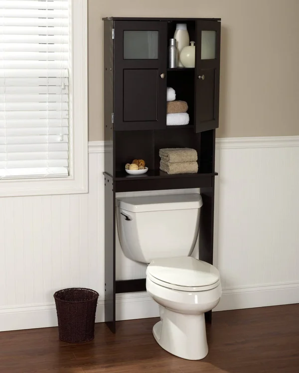 Zenna Home Over-the-Toilet Bathroom Spacesaver with Glass Windows, Espresso