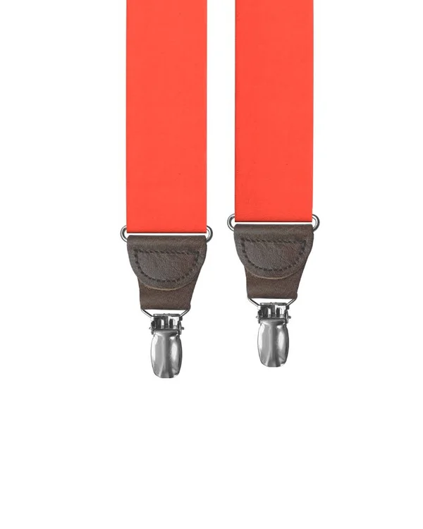 KK & Jay Supply Co. - Red Grosgrain Clip-On Suspenders Brown Leather with Silver Hardware
