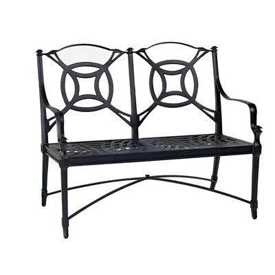 Isla Auminum Garden Bench Woodard Cushion Color: Casino Dune, Frame Color: Textured Black, Seat Height: 19.75x22