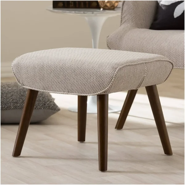 Baxton Studio Nola Mid-Century Inspired Beige Fabric Upholstered Stool