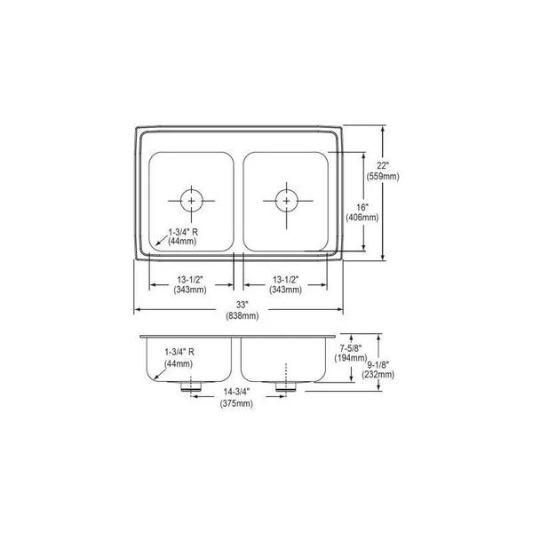 Elkay LR3322PDMR2 Stainless Steel Double Bowl Kitchen Sink Kit