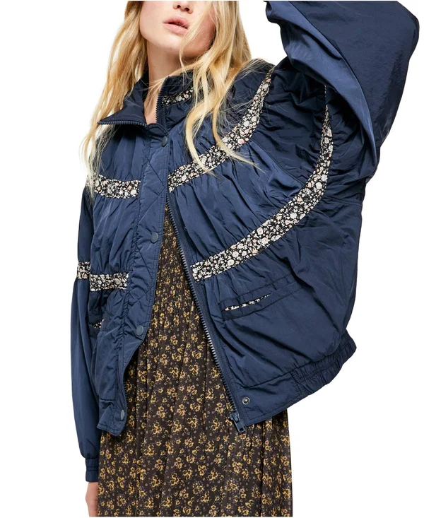 Free People Women's on My Mind Bomber Jacket - Navy - M