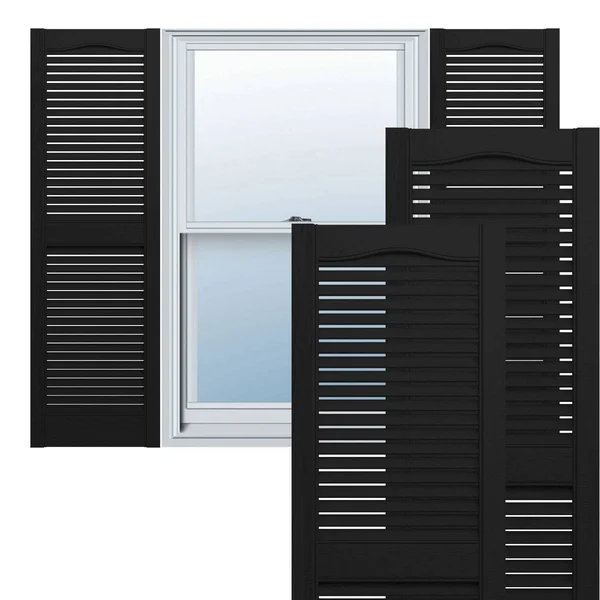 Ekena Millwork LL1S14X06700BL 14 1/2x22W x 67x22H Lifetime Vinyl - Standard Cathedral Top Center Mullion, Open Louver Shutters, w