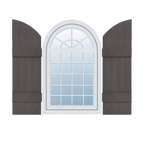 14 inchw x 89 inchh (82 inch Low Side) Mid-America Vinyl - Standard Size Four Board Joined w/Arch Top Shutters, w/Installation Sh