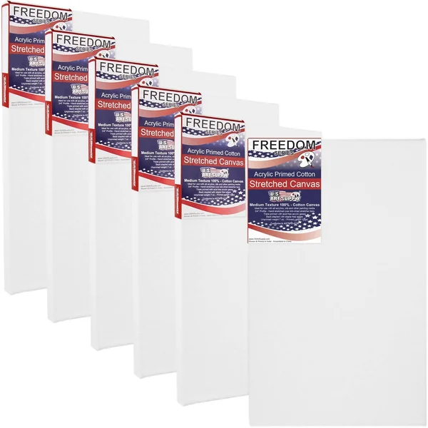 U.S. Art Supply 24 inch x 48 inch Stretched Canvas 12-Ounce Primed 6-Pack - Professional White Blank 3/4 inch Profile Heavy-Weig
