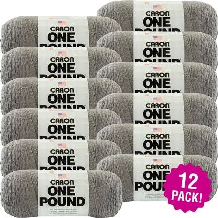 Caron One Pound Yarn - Medium Grey Mix, Multipack of 12