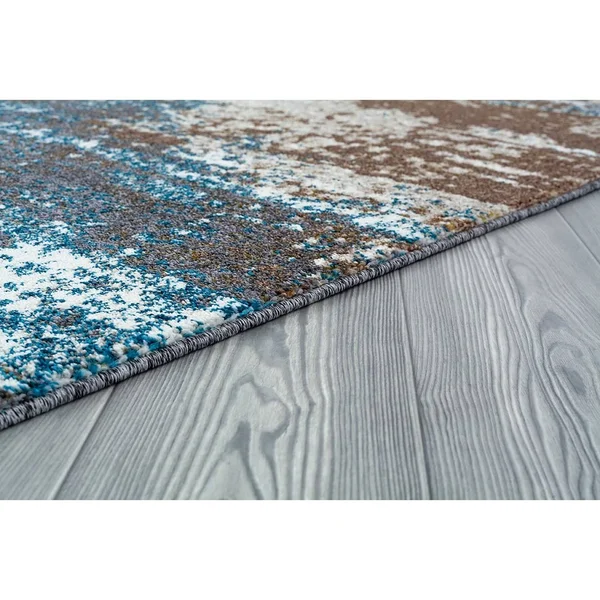 MDA Home Milan Cream/Turquoise Polypropylene Area Rug - 7&8x22 x 10&8x22