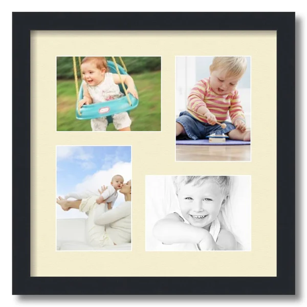 Collage Picture Frame, Satin Black Frame with 4 openings for 5x7 Photos with Ivory Oyster Mat. D3926GC179, ArtToFrames