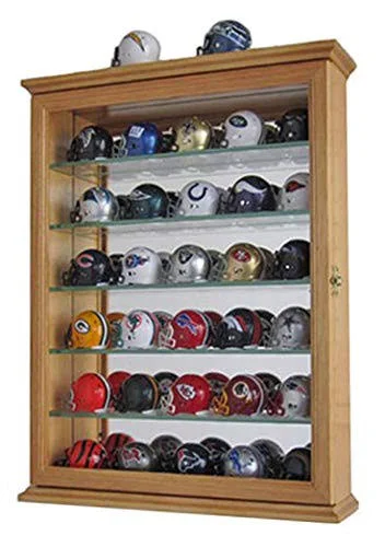 Wall Curio Cabinet with Glass Shelves and DOOR, Mirrored Background Sc06b (Oak)