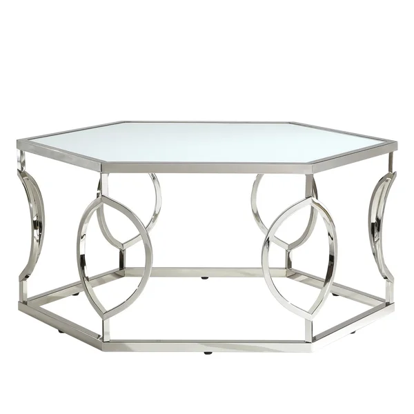 iNSPIRE Q Davlin Contemporary Glam xagonal Metal Frosted-glass Coffee Table