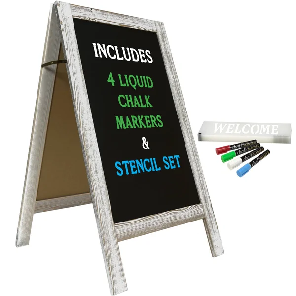 Excello Global Products Large Sturdy Handcrafted 40x22 x 20x22 Wooden A-Frame Chalkboard Display - 4 Liquid Chalk Markers &