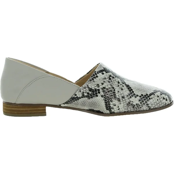 Clarks Pure Tone Womens Leather Slip on Flats - Grey Snake