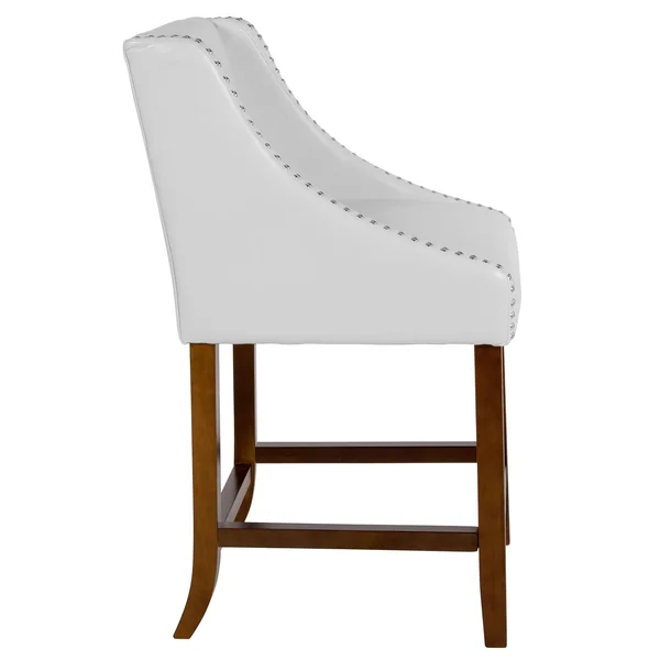 Carmel Series 24x22 High Transitional Walnut Counter Height Stool with Nail Trim in White LeatherSoft - Set of 2