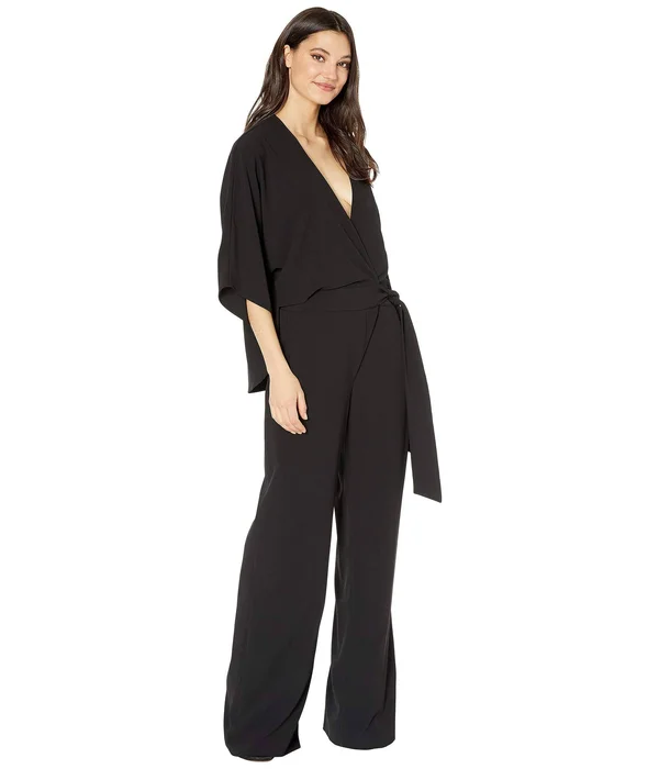 Halston Heritage Womens Wrap Wide Leg Jumpsuit Black 2