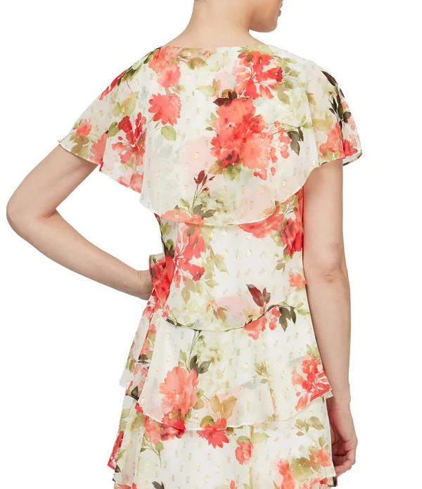 Slny Tiered Metallic Floral-Print Cocktail Dress - Ivory Multi, 16
