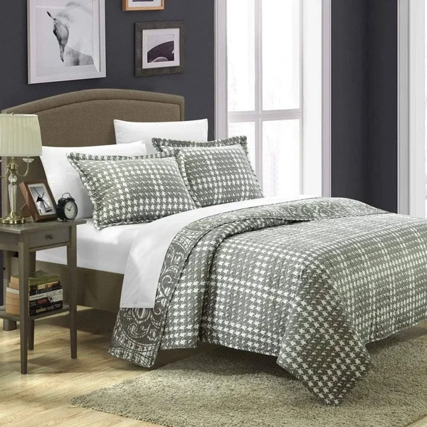 Chic Home 3 Piece Napoli Reversible Printed Quilt Set - King, Beige