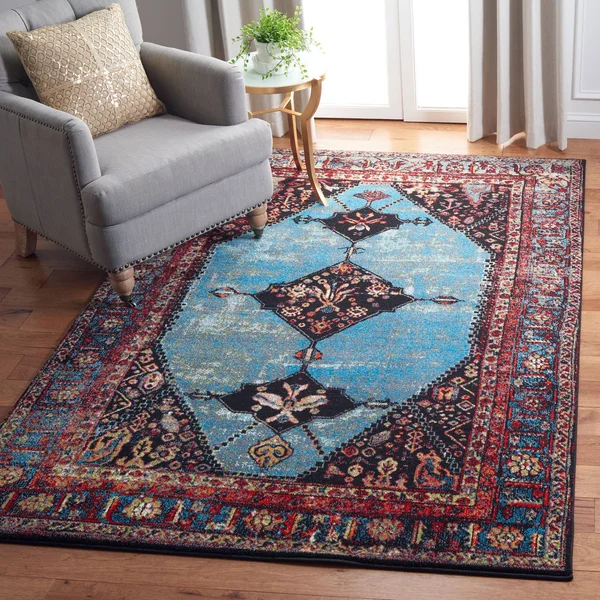 Safavieh Vintage Hamadan Rug Collection VTH217Q - Red, Light Blue - 8& x 10&