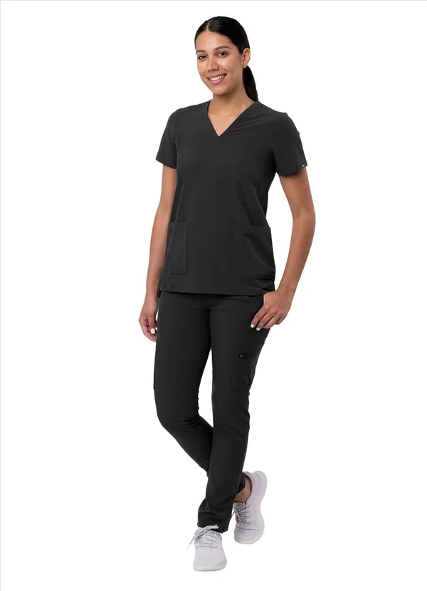 Adar Addition Go-Basic Scrub Set for Women - Slim V-Neck Scrub Top & Skinny Cargo Scrub Pants - A9200 - Black - XL