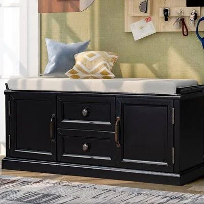 Hopwood Cabinet/Drawers Storage Bench Longshore Tides Color: Black