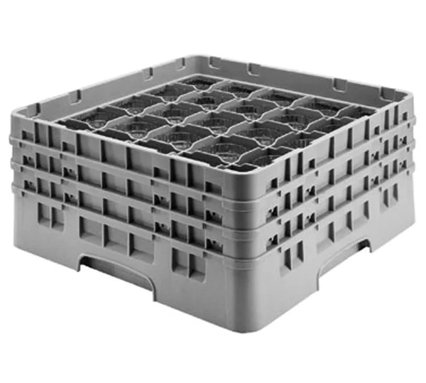 Cambro 25S638110, 25 Compartment Camrack Full Size Glass Rack w/ 3 Extenders, Black