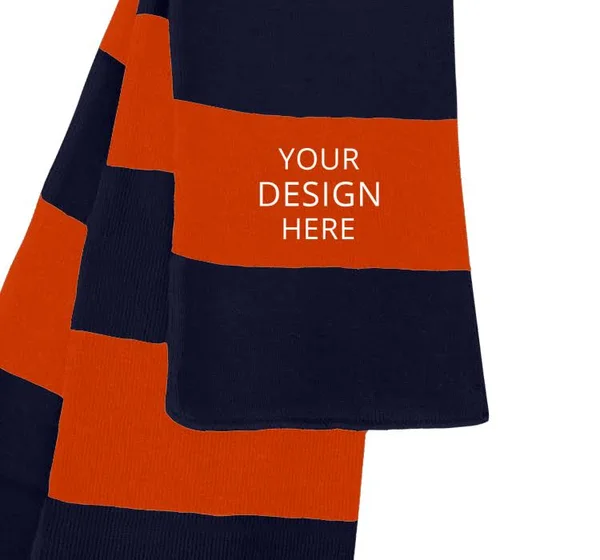 LogoSportswear Custom Embroidered Sportsman Rugby Striped Knit Scarf, Size: One Size Fits All, Navy/Orange, 69" x 7.25"