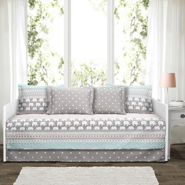Lush Decor Elephant Stripe 6-Piece Daybed Cover Set, Blue, 39" x 75"
