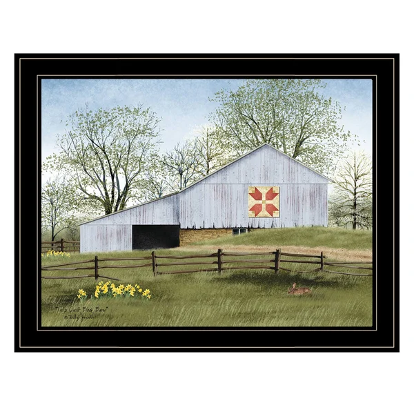 Trendy Decor 4U Tulip Quilt Block Barn by Billy Jacobs Framed Art in Black