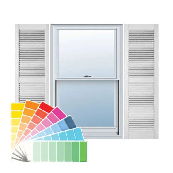 18x22W x 52x22H Lifetime Vinyl, Custom Straight Top Center Mullion, Open Louver Shutters, w/Shutter-Loks (Per Pair), Paintable