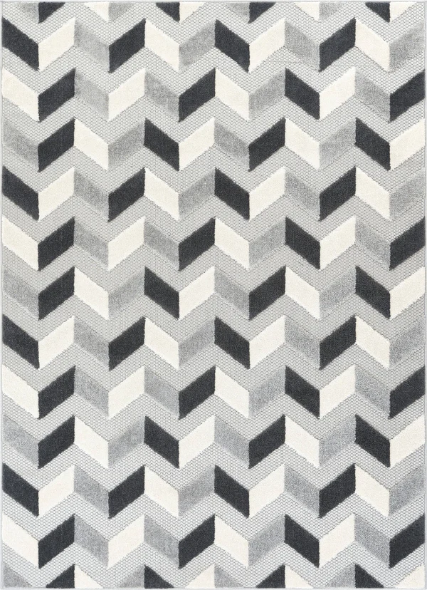 Well Woven Dorado Bela 7 ft. 10 in. x 9 ft. 10 in. Modern Geometric Chevron Grey High-Low Indoor/Outdoor Area Rug