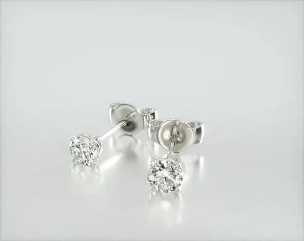 14K White Gold Four Prong Round Lab Created Diamond Stud Earrings (0.25 CTW - F-G, VS2-SI1)