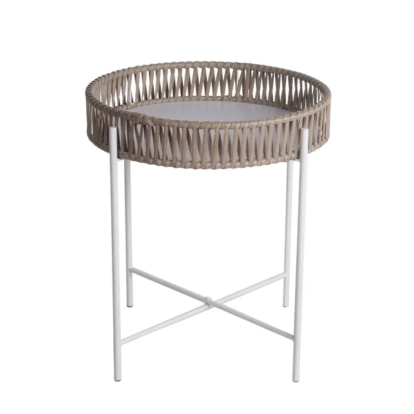 Privilege Small Natural/White Metal/Wood Accent Table