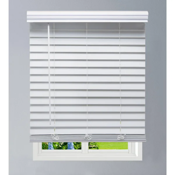 Linen Avenue Custom Cordless Faux Wood Blind White, 49 W x 48 H Outside Mount