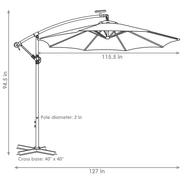 Sunnydaze Offset Patio Umbrella with Solar LED Lights - 9-Foot - Seafoam