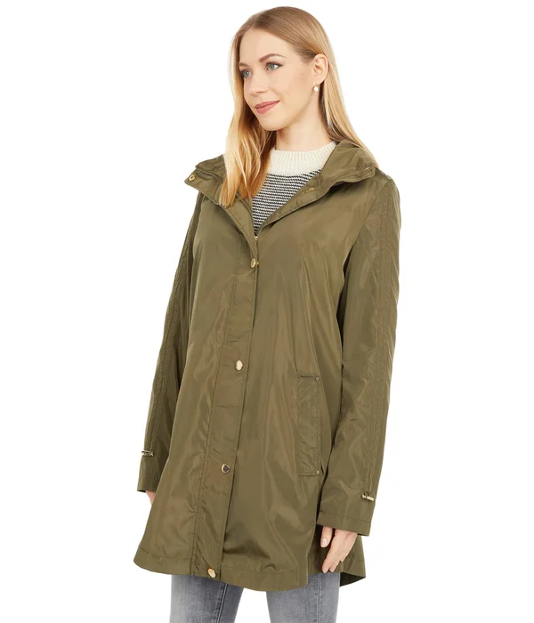 Via Spiga Rouched Sleeve Packable Rain Anorak Jacket